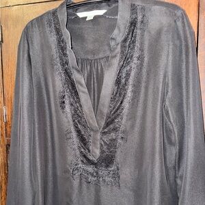 || LC Lauren Conrad || BLACK TIE LACE BIB LONG SLEEVE BLOUSE SIZE MEDIUM